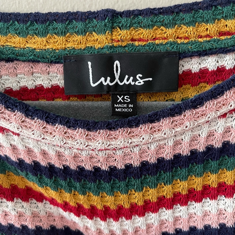 Rainbow Multi Stripe Balloon Sleeve Sweater Top NWOT - Picture 7 of 9
